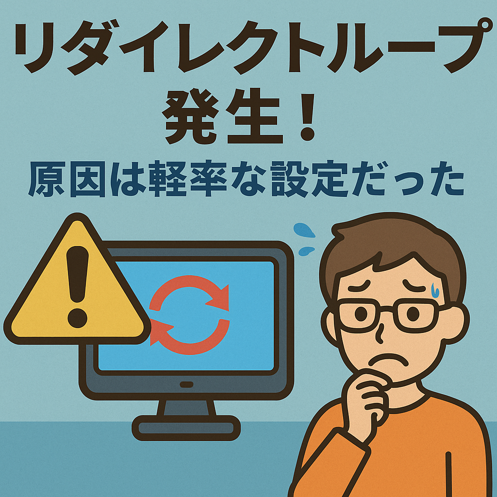リダイレクトループで表示されないブログの警告画面をイラスト化した画像